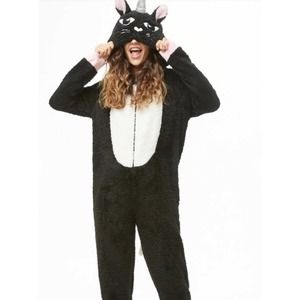 Black & White Cat Unicorn Plush Onesie